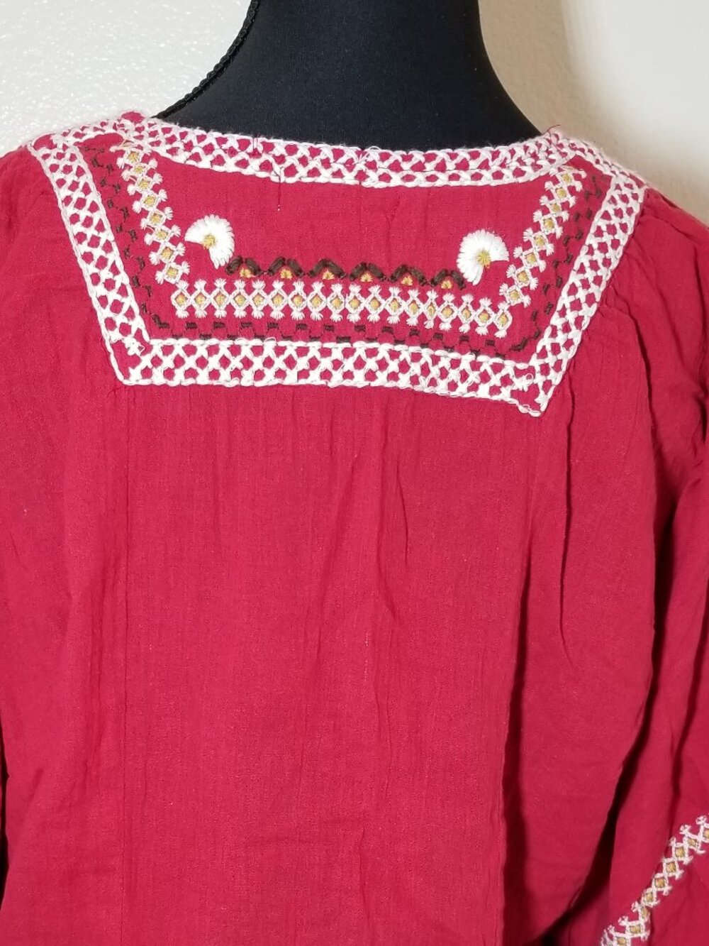 Max Studio Womens Small Red Embroidered Blouse Peasant Boho Hippie Earthy Gypsy - Picture 6 of 9